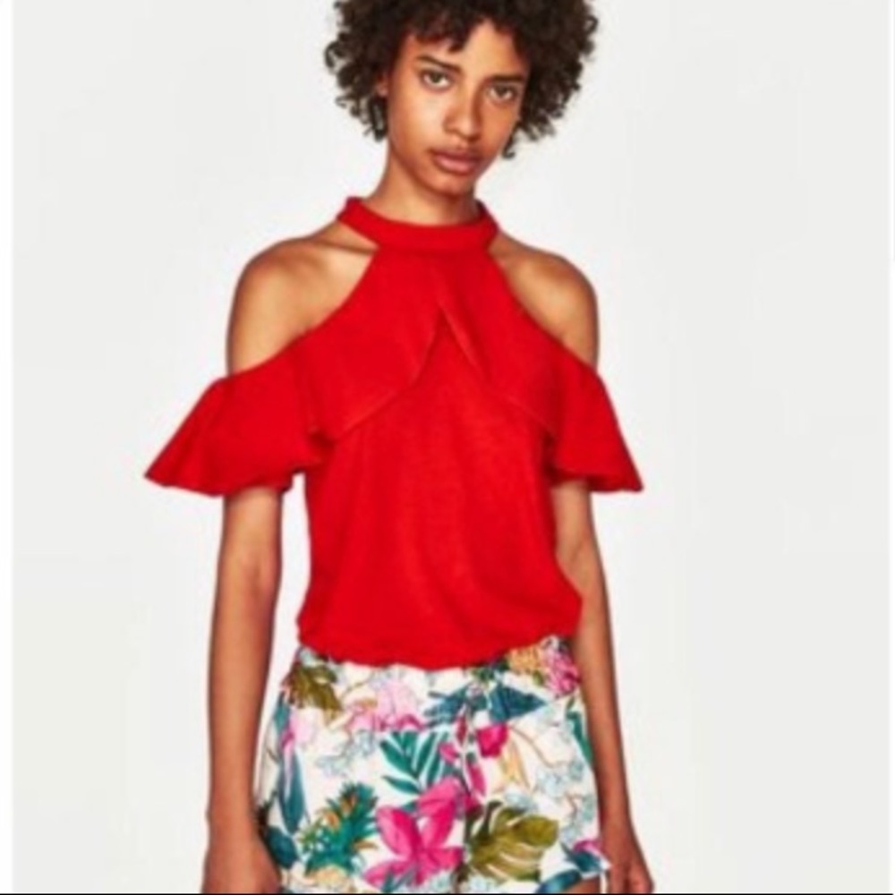 Zara red cold shoulder bodysuit
